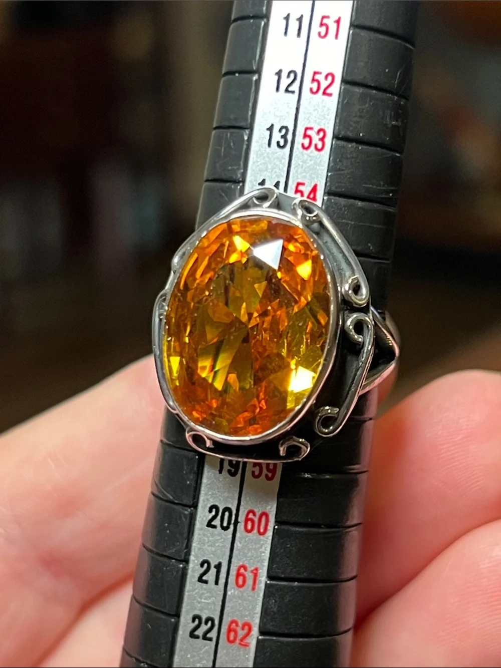 Vintage Taxco Faceted Large Oval Citrine 925 Sterling Silver Ring